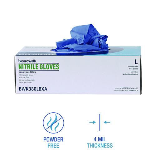 380 Series Disposable General-Purpose Nitrile Gloves, Powder-Free, Large, 4 mil Thick, 9.5" Long, Blue, 100/Box