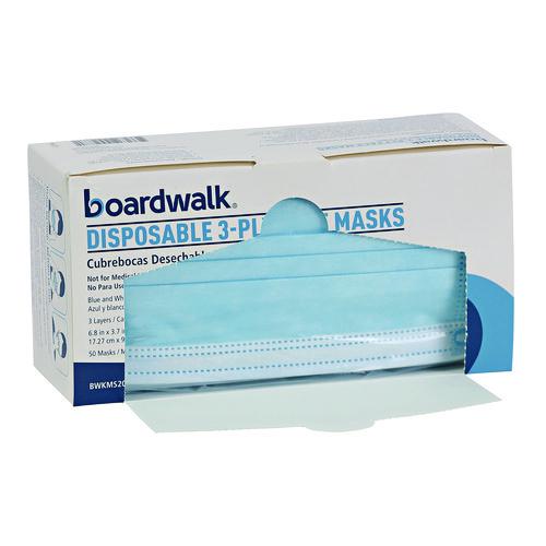 Three-Ply General Use Face Mask, Polypropylene, One Size Fits Most, Blue, 50/Box