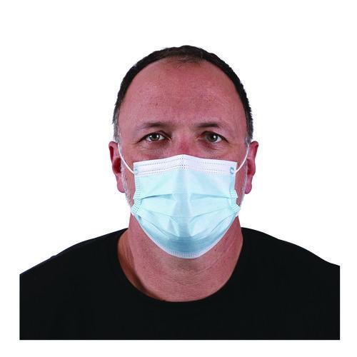 Three-Ply General Use Face Mask, Polypropylene, One Size Fits Most, Blue, 50/Box