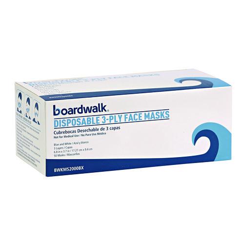 Three-Ply General Use Face Mask, Polypropylene, One Size Fits Most, Blue, 50/Box
