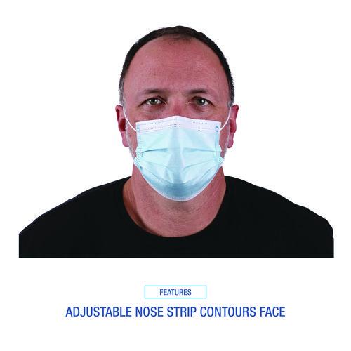 Three-Ply General Use Face Mask, Polypropylene, One Size Fits Most, Blue, 50/Box