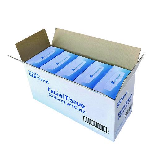 Facial Tissue, Flat Box, 2-Ply, White, 100 Sheets/Box, 30 Boxes/Carton