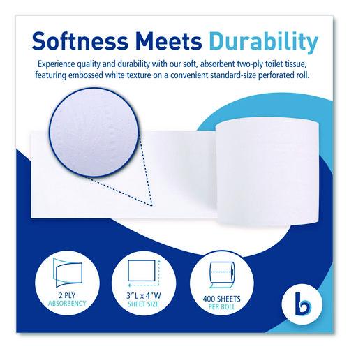Two-Ply Toilet Tissue, Septic Safe, White, 400 Sheets/Roll, 96 Rolls/Carton