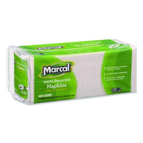 100% Recycled Luncheon Napkins, 1-Ply, 11.4 x 12.5, White, 400/Pack