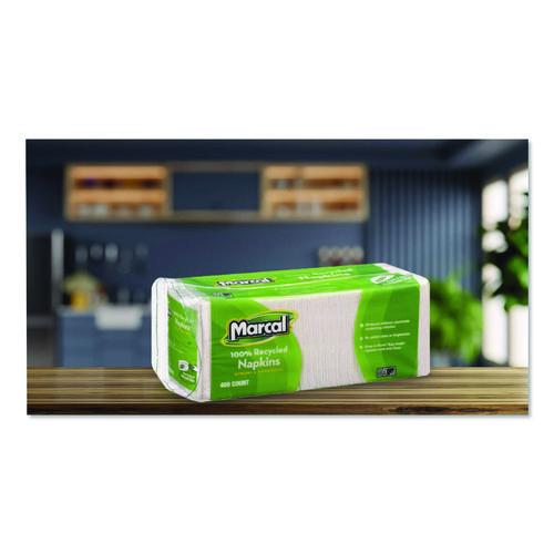 100% Recycled Luncheon Napkins, 1-Ply, 11.4 x 12.5, White, 400/Pack