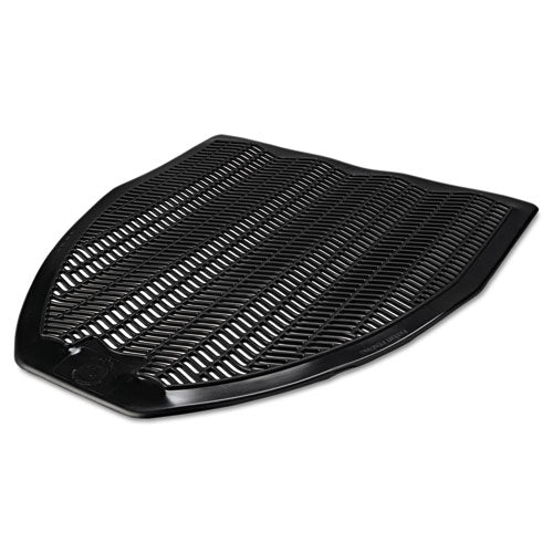 Disposable Urinal Floor Mat, Shield-Shaped, Fresh Blast Scent, Black Non-Slip Perforated Surface, 17.5" x 20.38", 6/Carton