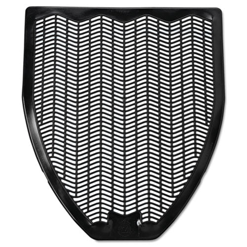 Disposable Urinal Floor Mat, Shield-Shaped, Fresh Blast Scent, Black Non-Slip Perforated Surface, 17.5" x 20.38", 6/Carton
