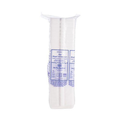 Foam Hinged Lid Container, Hot Dog Container, 3.8 x 7.1 x 2.3, White, 125/Bag, 4 Bags/Carton