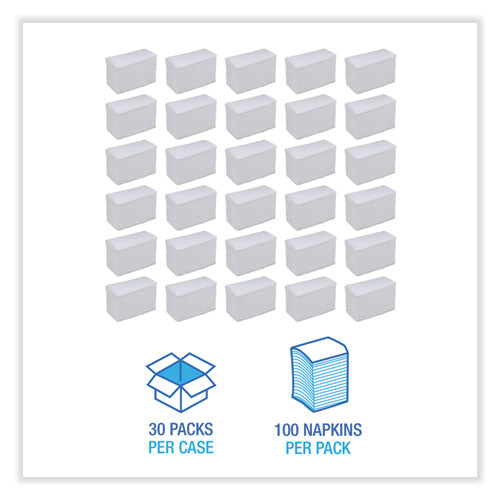 Dinner Napkin, 2-Ply, 17 x 15, White, 100/Pack, 30 Packs/Carton