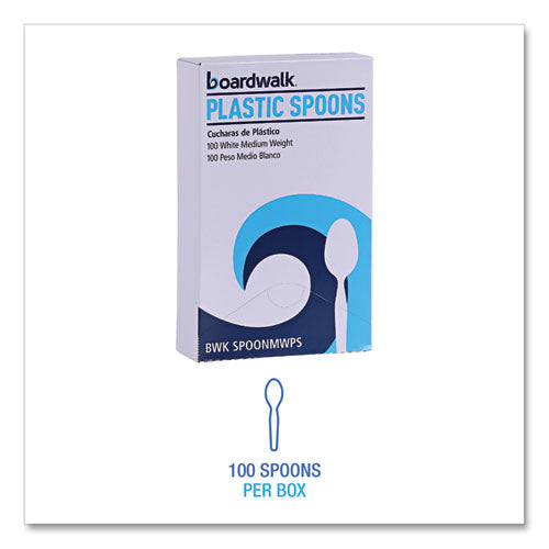 Mediumweight Polystyrene Cutlery, Spoon, Plastic, White, 100/Box